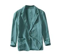 Cotton Linen Blended Men Blazers Casual Business Suit Jackets Single Breasted Solid Color Men Spring Summer Coat (UK, Alpha, L, Regular, Regular, Green)