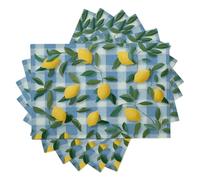 Cotton Linen Blue Checkered Lemon Placemats, Heat-Resistant Durable Pastoral Style Place Mat for Kitchen Table Decoration Indoor Outdoor, Washable Blue Table Mats Set of 6, 45x30cm