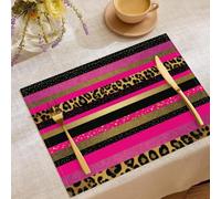 Cotton Linen Bohemian leopard print,polka dots Placemats,Rustic Fall Dining Table Mats for Kitchen Table Decoration Indoor Outdoor,Washable Animal texture geometry Place Mats Set of 2,45x30cm
