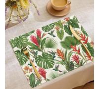 Cotton Linen cactus flowers Placemats, Rustic Vintage Fall Dining Table Mats for Kitchen Table Decoration Indoor Outdoor, Washable Tropical plants Place Mats Set of 6 (18x12in), 45x30cm