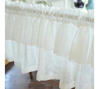 Cotton Linen Cafe Curtain Kitchen Short Net Curtains, For Small Window Bathroom Farmhouse Style (150cm(W) X40cm(H), White)