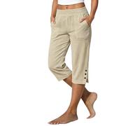 Cotton Linen Capri Pants for Women UK 2026 Summer Split Hem Petite Bermuda Shorts Knee Length Elastic Waist Womens Trousers Workout Beach Long Shorts Laides Cotton Trouser