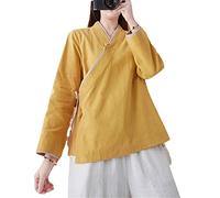 Cotton Linen Chinese Tops Women Tang Suit Slanted Placket V Neck Blouse Loose Female Shirt Hanfu China Traditional