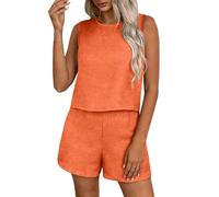 Cotton Linen Co Ord Sets For Women Sleeveless Crew Neck Shirt And Elastic Waistband Shorts Solid Summer Tank Tops Baggy Bottoms Casual Loungewear Tracksuit 2 Piece Outfit Holiday Beach Streetwear