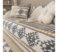 Cotton-Linen Couch Cover, Ethnic Style Blue Geometric Non-Slip Sectional Sofa Covers for L Shaped Love Seat 2-3 Cushion Couch, Washable Furniture Protector Style-B 105x180cm/41.34x70.87in