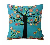 Cotton Linen Decorative Vintage Large Tree and Flower Birds Throw Pillow Covers Cushion Cases 18" X 18" Beige/White/Black