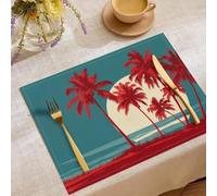 Cotton Linen distressed palm tree Placemats, Rustic Vintage Fall Dining Table Mats for Kitchen Table Decoration Indoor Outdoor, Washable Retro Pop Landscape Place Mats Set of 6 (18x12in), 45x30cm