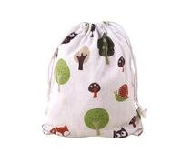 Cotton Linen Drawstring Bag Cute Cartoon Pattern Animal Plant Print Fabric Pouch Storage Sundry OrganizerBags for Jewelry DIY Craft(Color 4,S-14x16cm)
