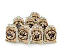 Cotton Linen Drawstring Bags (8-Pack) - 4.9x6.7 Inches Small Pouches Compass Wind Road Map Storage Bag for Cosmetics, Reusable Gift Bags for Jewelry, Travel, Wedding