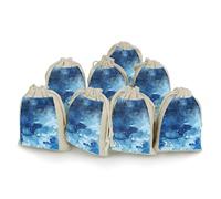 Cotton Linen Drawstring Bags (8-Pack) - 4.9x6.7 Inches Small Pouches Unique Scenery Pattern Storage Bag for Cosmetics, Reusable Gift Bags for Jewelry, Travel, Wedding