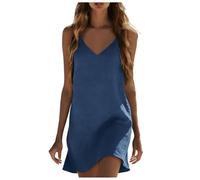 Cotton Linen Dresses for Women Summer Sleeveless V Neck Solid Color Mini Dress Backless Loose Fit Casual Vacation Womens Sling Dress Boho Dresses for Women Holiday