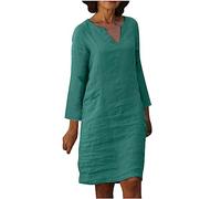 Cotton Linen Dresses for Women UK Clearance V Neck Midi Dress Summer Long Sleeve Wrap Dress Elegant Party Going Out Dress Plain Casual Dress Solid Party Dress Loose Fits Short Dresses