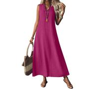 Cotton Linen Dresses for Women UK Dress Long Casual Solid Color V Neck Sleeveless/Short Sleeve Flowy Maxi Green (Khaki, L)