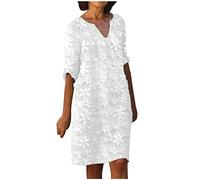 Cotton Linen Dresses for Women UK Sleeveless Midi Dresses Summer Hollow Out Crewneck Tunic Dresses Solid Elegant Party Dress Knee Length Shift Dress Going Out Holiday Dress