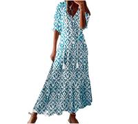 Cotton Linen Dresses Women UK 3/4 Sleeve Loose Fit Midi Dress Summer Beach Holiday Plain Sundress Vintage Dress Ladies Elegant Baggy Tunic Dresses Plus Size 3XL 2XL XL L S M Going Out