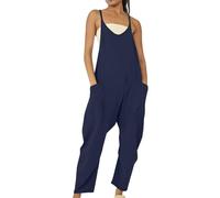 Cotton Linen Dungarees for Women UK - Jumpsuit for Women UK Plus Size Summer - Romper Dress Ladies Jumpsuits Size 14 Romper Playsuit Going Out Playsuit Size18 Jumpsuits with Pockets Summer Outfits