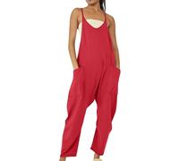 Cotton Linen Dungarees for Women Wide Leg Jumpsuit with Pockets Oversized Loose Zip Casual Overalls Adjustable Thin Straps Flowers Printed Dungarees One Piece Baggy Comfort Romper Playsuits
