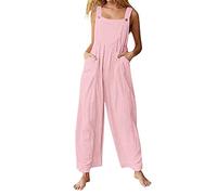 Cotton Linen Dungarees Women Petite,Ladies Jumpsuits UK Elegant Summer Sale Casual Loose Plain Jumpsuit Wide Leg Trousers Beach Boho Spaghetti Straps Overalls Pants Rompers Playsuits with Pockets