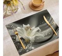 Cotton Linen Flowers,lilies and diamonds Placemats,Rustic Vintage Fall Dining Table Mats for Kitchen Table Decoration Indoor Outdoor,Washable Wave vortex pattern Place Mats Set of 2 (18x12in),45x30cm