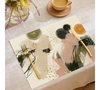 Cotton Linen Geometric abstract blocks Placemats,Rustic Fall Dining Table Mats for Kitchen Table Decoration Indoor Outdoor,Washable Wabi-sabi style polka dots Place Mats Set of 6,45x30cm