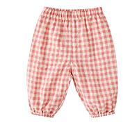 Cotton Linen Harem Bloomers Pants for Baby Toddler Girls Plaid Breathable Pants Trousers Baby Boy Light Pants Plaid Breathable Pants (Pink, 3-4 Years)