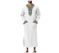 Cotton Linen Kaftan High Neck Long Sleeve Thobe with Pockets and Button Closure Moroccan Clothing for Men Abaya Kaftan Cotton Islamic Burka Long Sleeves Tunics Retro, green, L