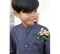 Cotton/linen Mao collar shirt with turn-up sleeves for boys slate blue