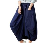 Cotton Linen Maxi Skirt for Women UK Loose Tight Midi Lantern Skirt Elegant Gypsy Skirt Cargo Skirts with Pockets Solid Color Baggy Y2K Hippie Skirt Clearance Summer Casual Skirt Navy