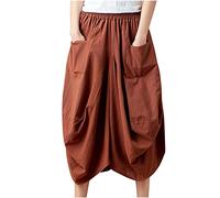 Cotton Linen Maxi Skirt for Women UK Loose Tight Midi Lantern Skirt Elegant Gypsy Skirt Cargo Skirts with Pockets Solid Color Baggy Y2K Hippie Skirt Clearance Summer Casual Skirt Orange