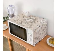 Cotton Linen Microwave Cover With Floral Pattern And Side Pockets For Small Kitchen Tools And Gloves(30×90)
