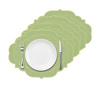 Cotton Linen Oval Placemats Set of 4, HADEEONG Table Mats Cloth Placemats, Washable Wrinkle Resistance, Scalloped & Embroidered Fabric Placemats, 17.71 x 13.77inch (Green, 4)