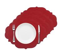 Cotton Linen Oval Placemats Set of 4, HADEEONG Table Mats Cloth Placemats, Washable Wrinkle Resistance, Scalloped & Embroidered Fabric Placemats, 17.71 x 13.77inch (Wine Red, 4)