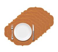 Cotton Linen Oval Placemats Set of 4, HADEEONG Table Mats Cloth Placemats, Washable Wrinkle Resistance, Scalloped & Embroidered Fabric Placemats, 17.71 x 13.77inch (Orange, 4)
