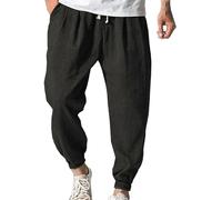 Cotton Linen Pants for Men, Men's Drop Crotch Joggers Tracksuit Bottoms Solid Elasticated Waist Harem Pants Baggy Stretch Hippie Dancing Bloomers Yoga Trousers Sweatpants with Drawstring