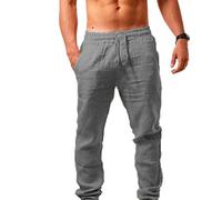 Cotton Linen Pants Men 2025 Fashion Summer Beach Jogger Trousers Casual Lightweight Breathable Stretch Loose Fit with Elastic Waist Drawstring Grey