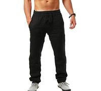 Cotton Linen Pants Men 2025 Fashion Summer Beach Jogger Trousers Casual Lightweight Breathable Stretch Loose Fit with Elastic Waist Drawstring Black