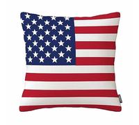Cotton Linen Patriotic American Flag Red White Blue Throw Pillow Covers Pillowcase(18 X 18 Inches)