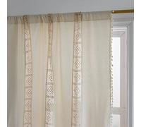 Cotton-Linen Pom Pom Lace Curtain Set of 2 for Bedroom & Living Room (110 x 59 inches, A150 x 200 cm) - Stylish, Elegant Window Treatment, Home Decor