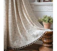 Cotton Linen Pom Pom Lace Curtains Set of 2, Bedroom & Living Room Decoration, 110 x 59 Inches, A150 x 200 cm, Stylish Window Treatment for Home