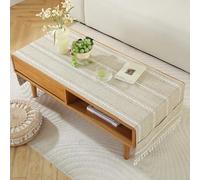 Cotton Linen Rectangular Tablecloth for Living Room - Simple TV Cabinet Mat, Coffee Tablecloth with Pockets, Tassel Fringe Cover for Tea Table Dining Hall Fridge Top Cover (Almond Yellow,60x160cm)