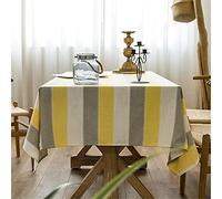 Cotton Linen Sewing Tassel Tablecloth Striped Tri-Colour Square Tablecloth for Kitchen Dining Tabletop Decoration, Yellow, 135 x 135 cm / 53 x 53 Inches