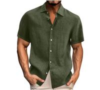 Cotton Linen Shirts for Men UK Plain Casual Short Sleeve Linen Tops Stand Collared Button Down Loose Fit Lightweight Tees Shirts Holiday Clothes
