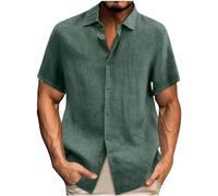 Cotton Linen Shirts for Men UK Plain Casual Short Sleeve Linen Tops Stand Collared Button Down Loose Fit Lightweight Tees Shirts Holiday Clothes