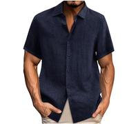 Cotton Linen Shirts for Men UK Plain Casual Short Sleeve Linen Tops Stand Collared Button Down Loose Fit Lightweight Tees Shirts Holiday Clothes
