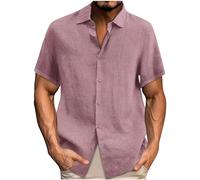 Cotton Linen Shirts for Men UK Plain Casual Short Sleeve Linen Tops Stand Collared Button Down Loose Fit Lightweight Tees Shirts Holiday Clothes