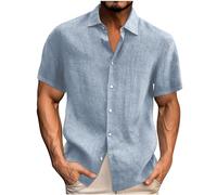 Cotton Linen Shirts for Men UK Plain Casual Short Sleeve Linen Tops Stand Collared Button Down Loose Fit Lightweight Tees Shirts Holiday Clothes