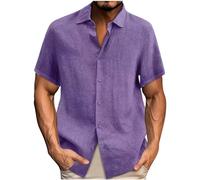 Cotton Linen Shirts for Men UK Plain Casual Short Sleeve Linen Tops Stand Collared Button Down Loose Fit Lightweight Tees Shirts Holiday Clothes