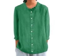 Cotton Linen Shirts for Women Casual Short Sleeve Blouses for Women Dressy Summer Cute Tops Tunic Top(1A-Green, XXXXL)
