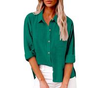 Cotton Linen Shirts for Women Pocket Front High Low Tops Long Sleeve Button Down Longline Blouse Lightweight Collared Neck Pleat Back Tunics Summer Tops for Women UK Clearance Green