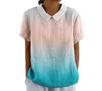 Cotton Linen Shirts for Women with Pocket Summer Short Sleeve Casual Collared Work Blouse Tunic Tops